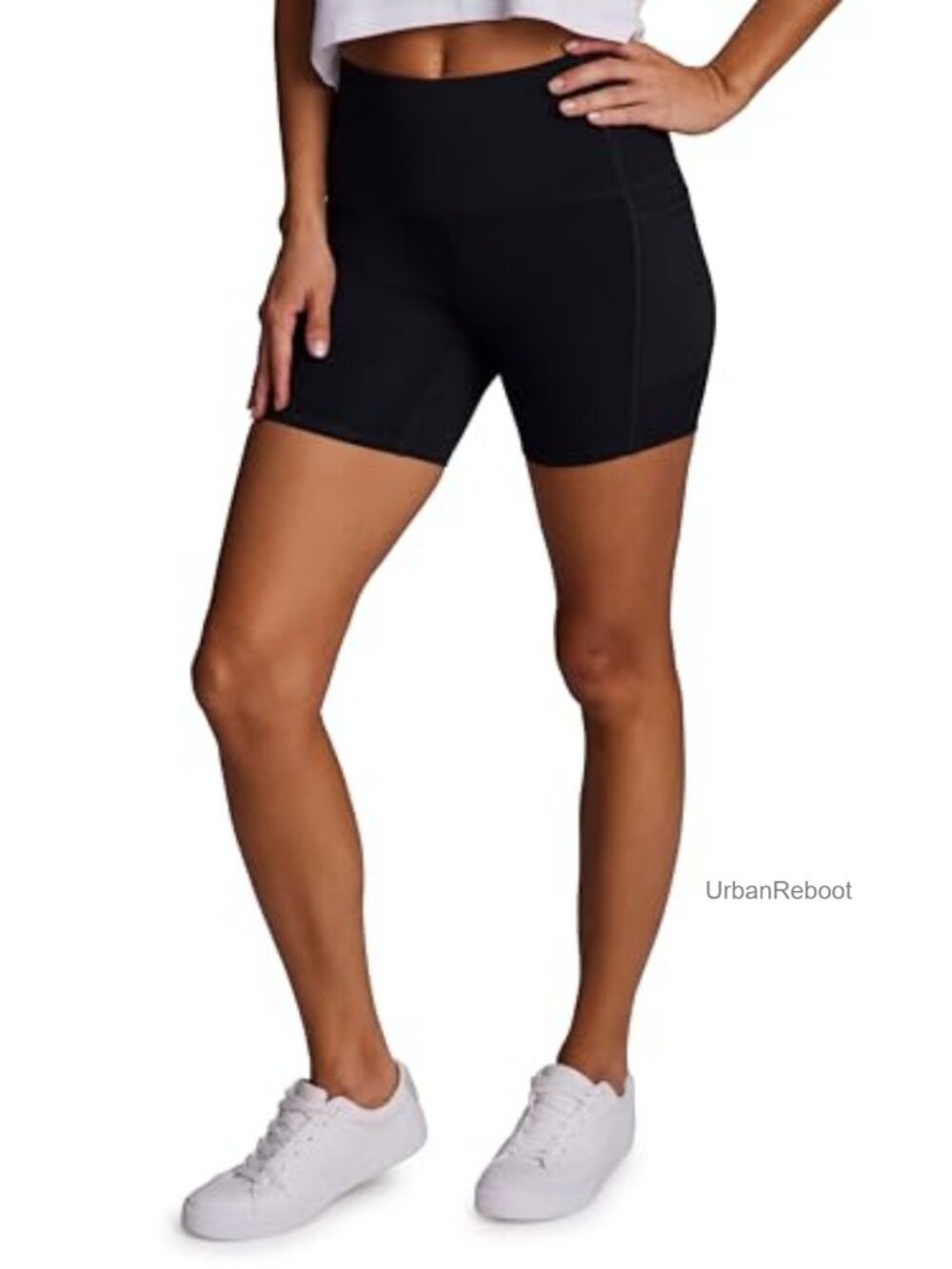 Women's 5" High Waisted Bike Shorts with Pockets, Squat Proof, Quick Dry - Picture 3 of 4